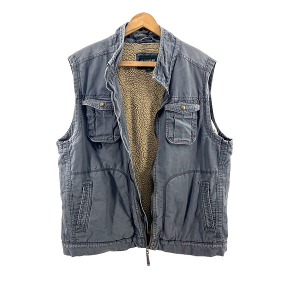 Outdoor Life Vest Men Large Blue Canvas Sherpa Lined Work Utility Grunge Y2K - Picture 7 of 12